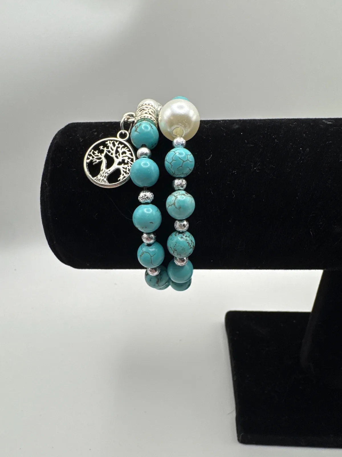 Wrap around turquoise and pearl bracelet