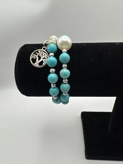 Wrap around turquoise and pearl bracelet