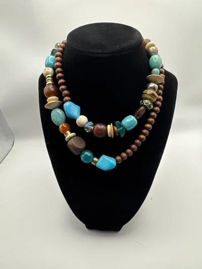 Layer mixed stone bead necklace agate and turquoise