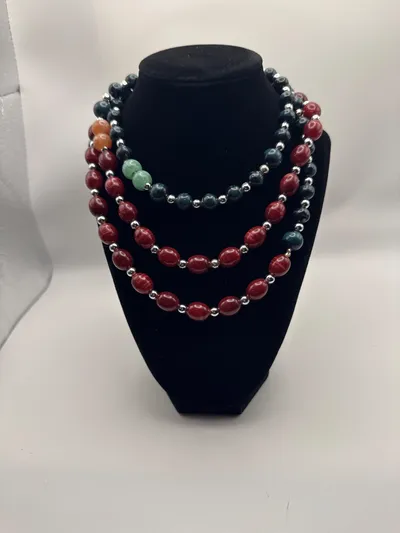 Agate and onyx mixed bead layered necklace